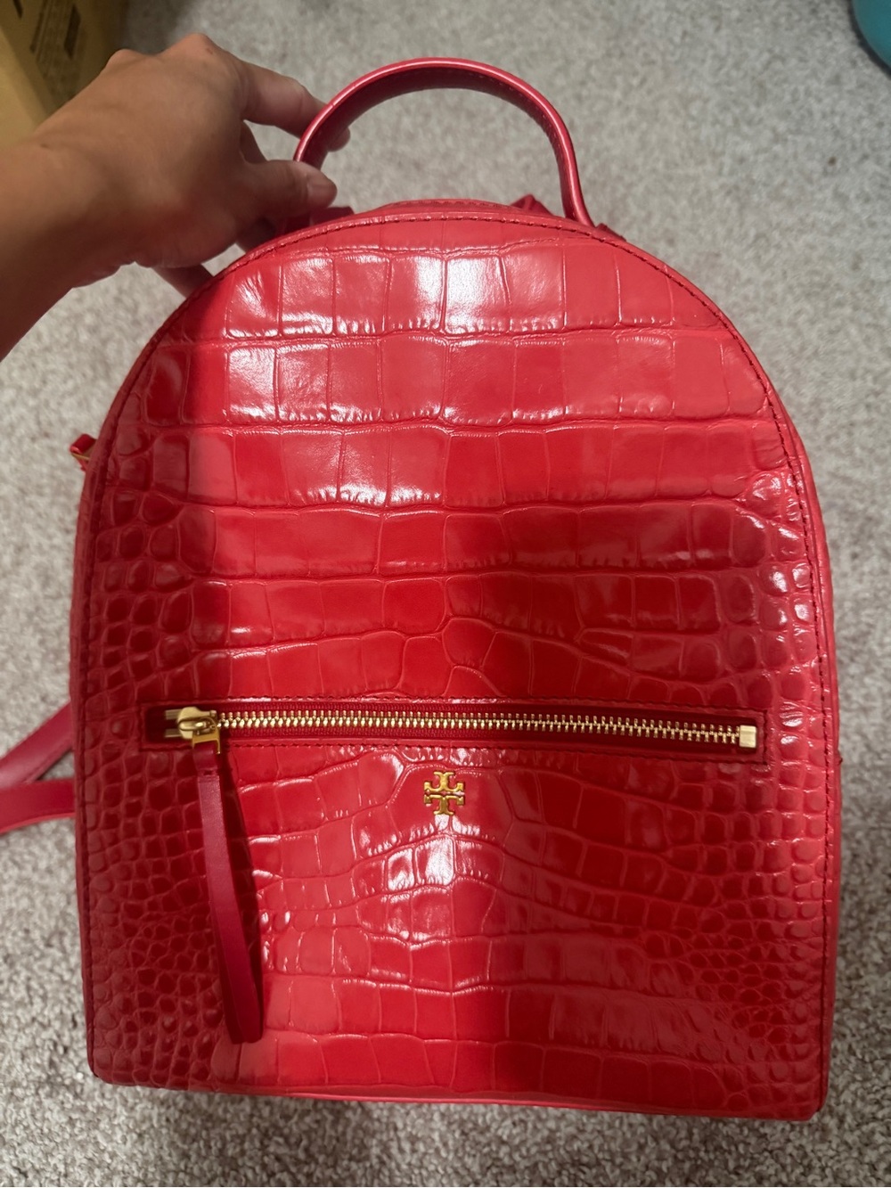 “Authentic” Tory Burch Red Croc-Embossed Mini Backpack - Picture 2 of 7